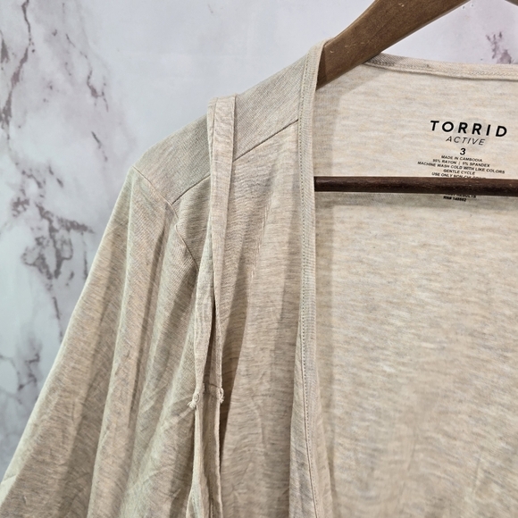 Torrid Wrap Womens 3 3X Tan Swim Cover Up Cardigan Knit Tie Crop Active Short - Picture 2 of 10